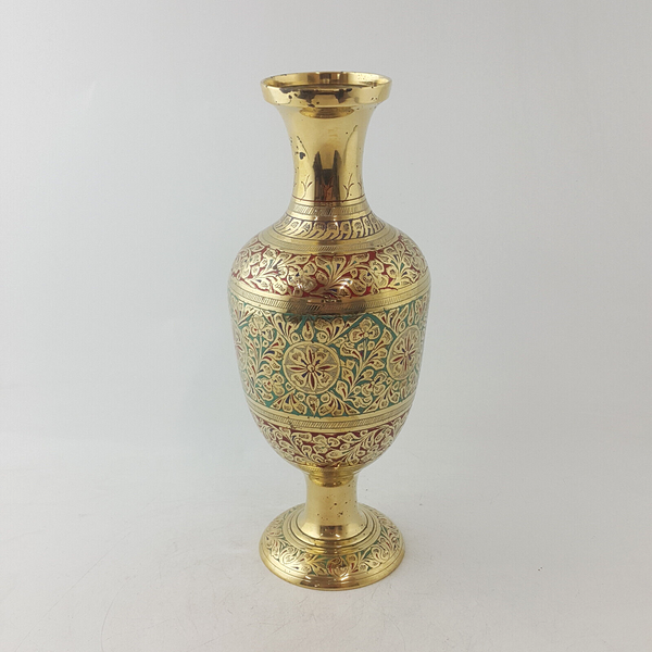 Antique Brass Made In India - Ornate Engraved Vase - TF 134