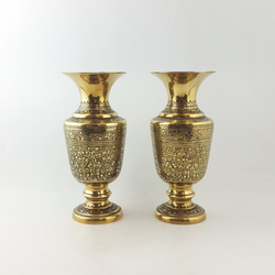 Antique Brass Made In India - Pair Of Ornate Engraved Vases - TF 128