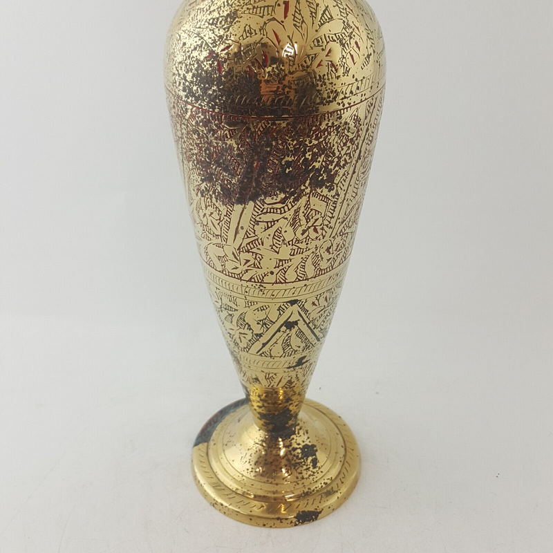 Antique Brass Made In India - Ornate Engraved Vase - TF 133