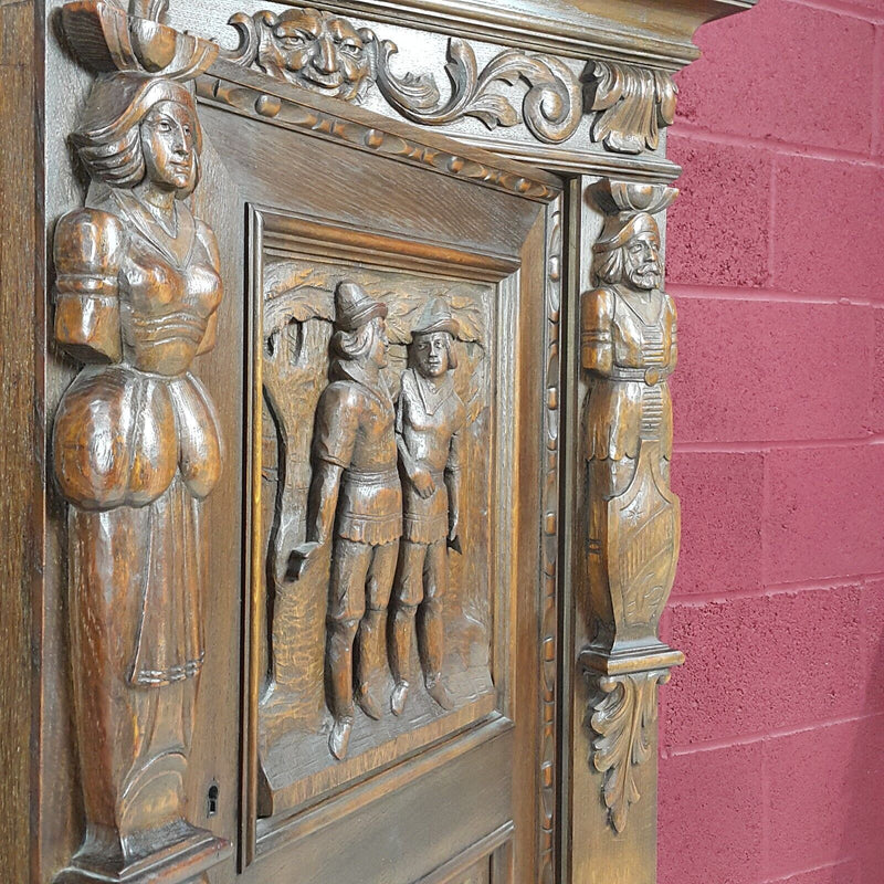 Oak Double Door Sideboard On Raised Legs Dutch Antique Heavily Carved - F26