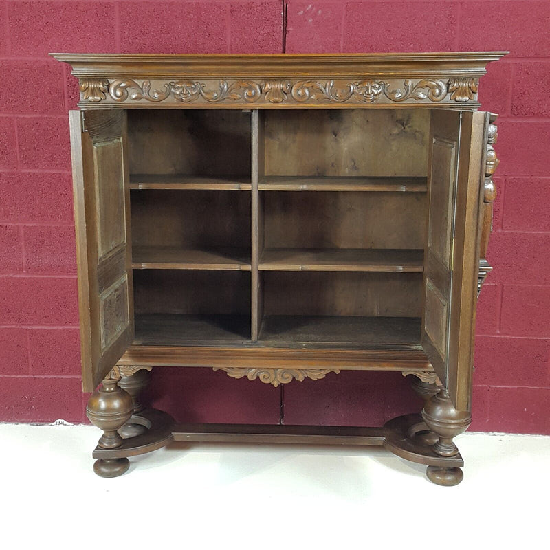 Oak Double Door Sideboard On Raised Legs Dutch Antique Heavily Carved - F26