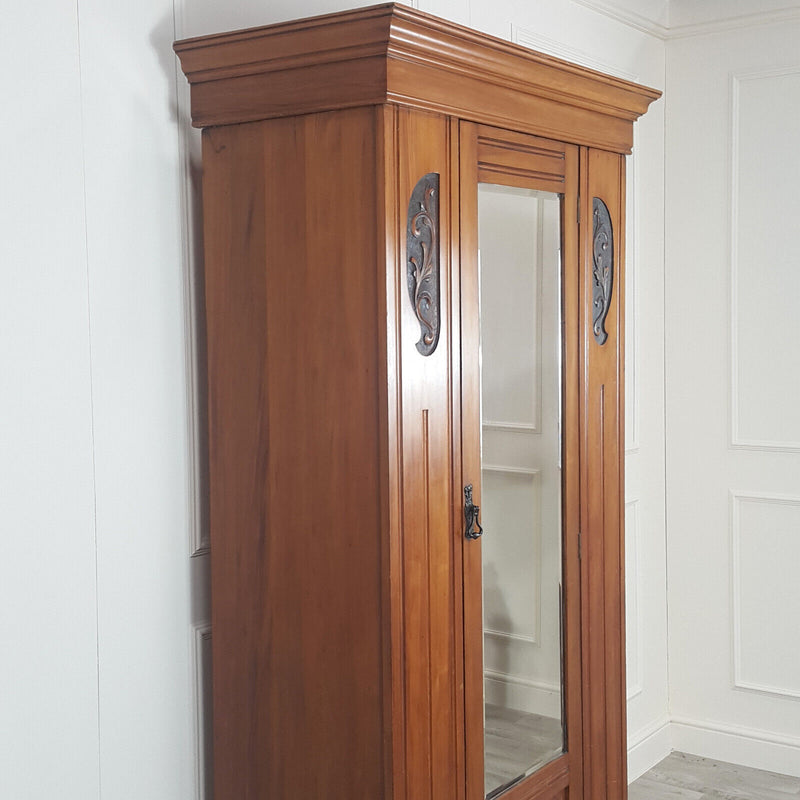 Antique Victorian Satinwood Mirror-Door Wardrobe - F351