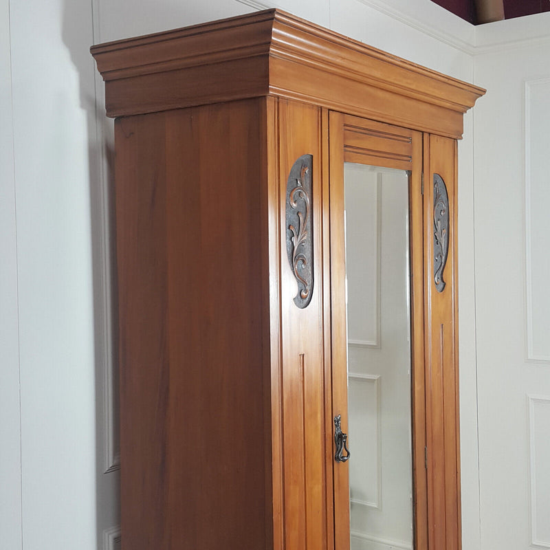 Antique Victorian Satinwood Mirror-Door Wardrobe - F351