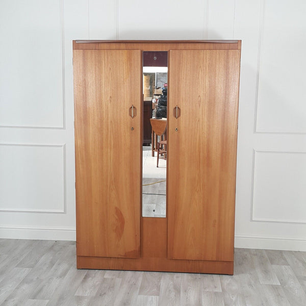 Vintage Wooden Double Wardrobe With Mirror And Wheels - F346