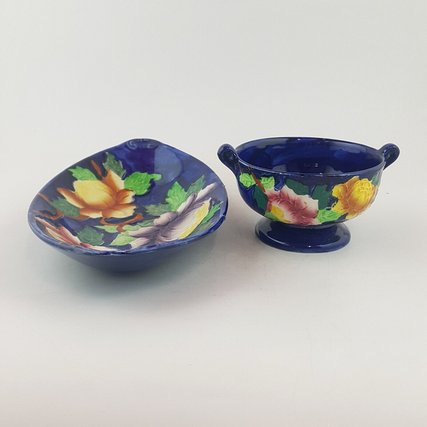 Maling Majolica Floral Vintage Pottery - Set Of Trinket Dish & Bowl - OP 3687