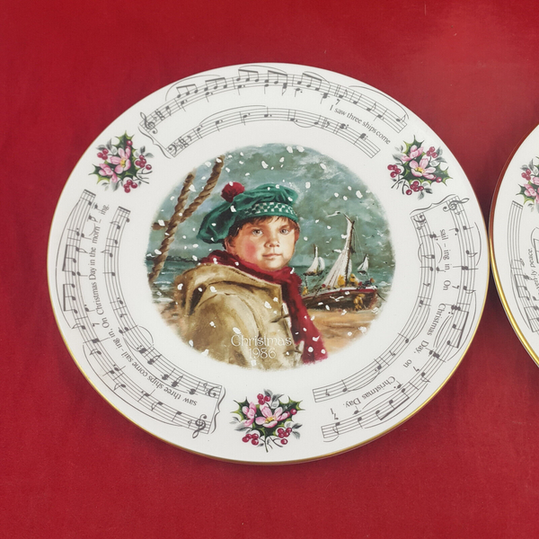 Royal Doulton Christmas Carol Plates - Saw Three Ships | Silent Night - OP 3686