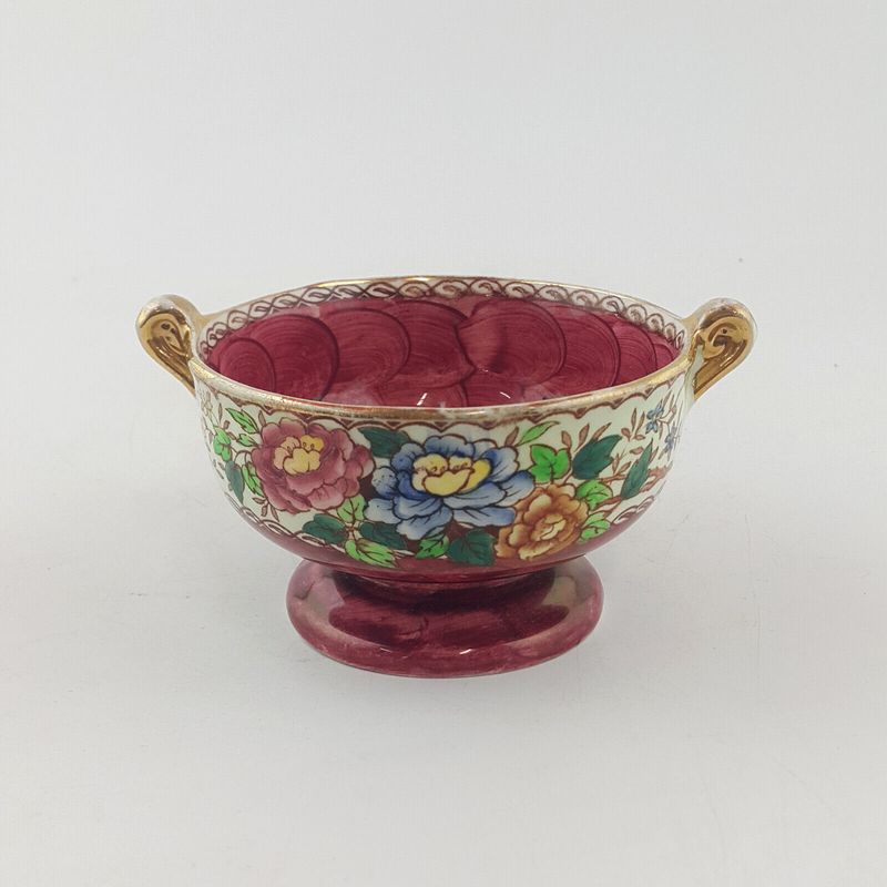 Maling Peony Rose Ruby Lustre Twin Handle Bowl - OP 3684