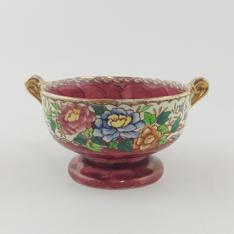 Maling Peony Rose Ruby Lustre Twin Handle Bowl - OP 3684