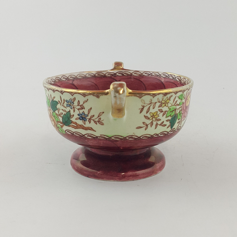 Maling Peony Rose Ruby Lustre Twin Handle Bowl - OP 3684