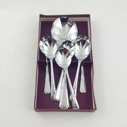 Chromium Unity - Set Of 6 Scallop Shaped Spoons With A Serving Spoon - OA 3566