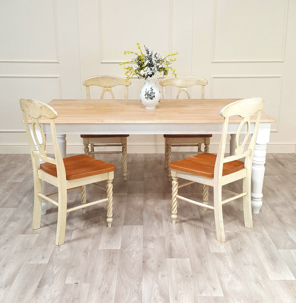 Vintage Large Pine Farmhouse Table With Four Chairs (heavy) - F347b