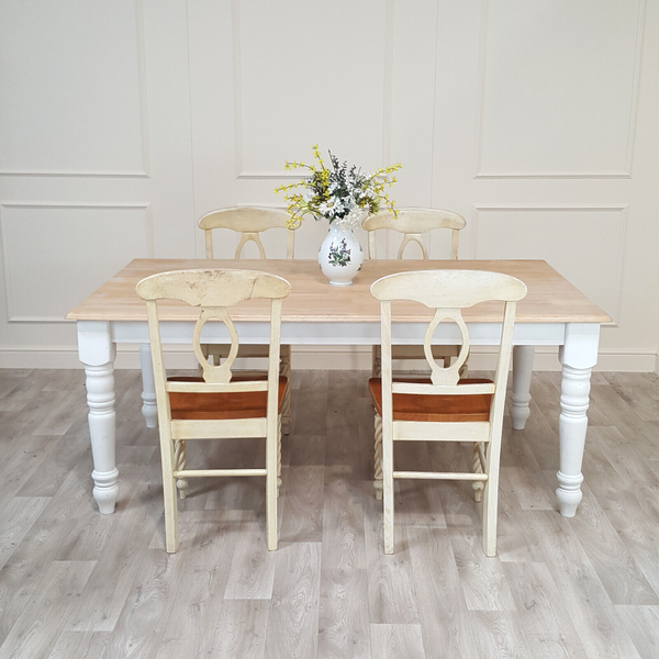 Vintage Large Pine Farmhouse Table With Four Chairs (heavy) - F347b