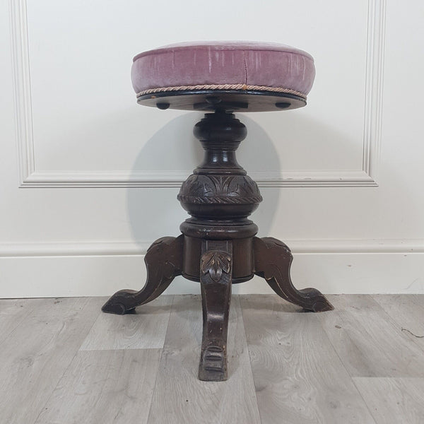 Antique Victorian Carved Piano Stool - F355