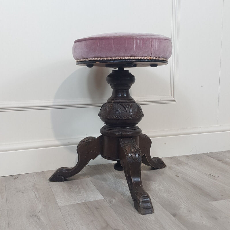 Antique Victorian Carved Piano Stool - F355