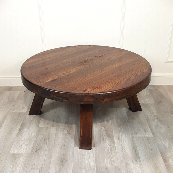 Vintage Heavy Hardwood Circular Coffee Table - F298