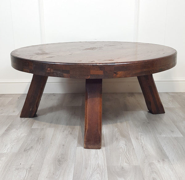 Vintage Heavy Hardwood Circular Coffee Table - F298