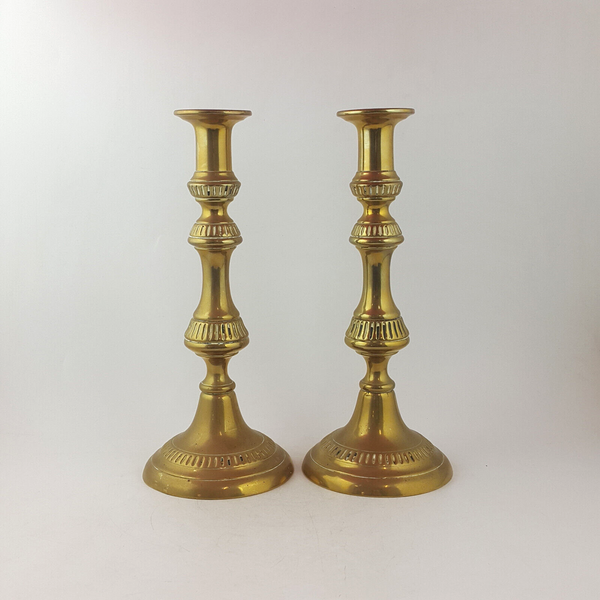 Pair Of Large Victorian Brass Candlesticks - OA 3708