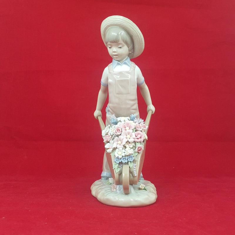 Lladro Wheelbarrow with Flowers Boy Figurine 1283 -