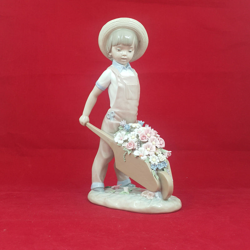 Lladro Wheelbarrow with Flowers Boy Figurine 1283 -