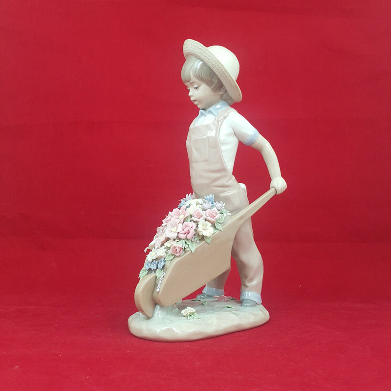 Lladro Wheelbarrow with Flowers Boy Figurine 1283 -