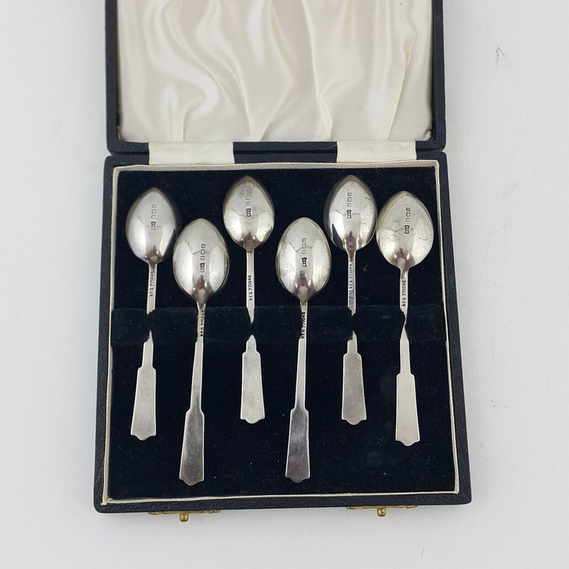 Set of Six Sterling Sliver Hallmarked Enamel Spoons Peacock Feathers Design