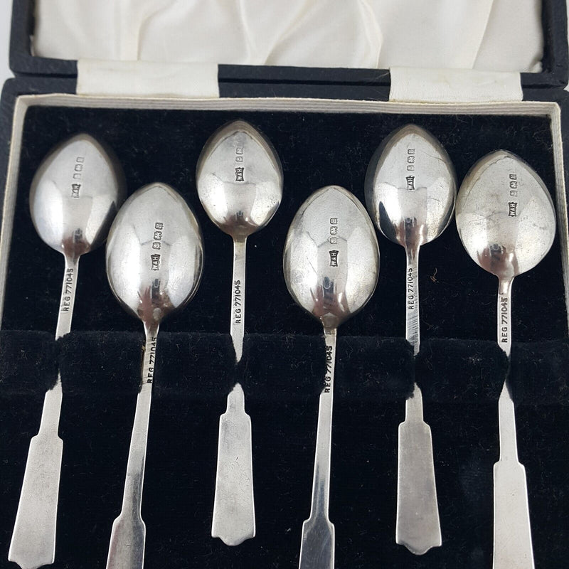 Set of Six Sterling Sliver Hallmarked Enamel Spoons Peacock Feathers Design