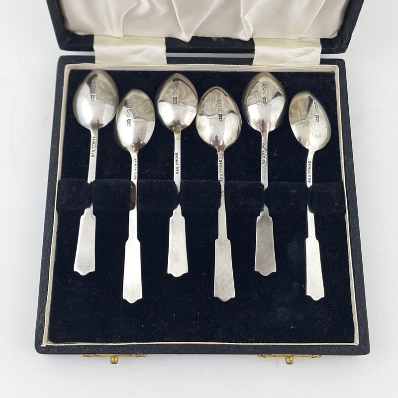 Set of Six Sterling Sliver Hallmarked Enamel Spoons Peacock Feathers Design