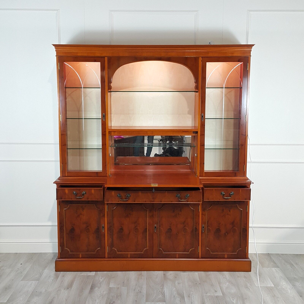 Vintage Mahogany / Yew Wood Large Display Cabinet On Cupboard - F317