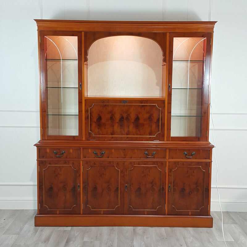 Vintage Mahogany / Yew Wood Large Display Cabinet On Cupboard - F317