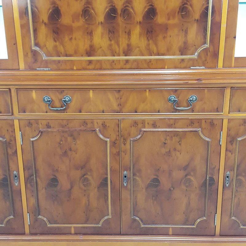 Vintage Mahogany / Yew Wood Large Display Cabinet On Cupboard - F317