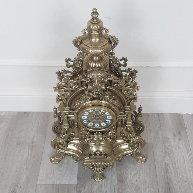 French Louis XIV Style Brass Gilt Mantel Clock - F256