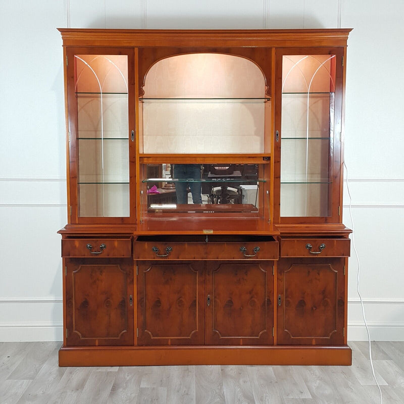 Vintage Mahogany / Yew Wood Large Display Cabinet On Cupboard - F317