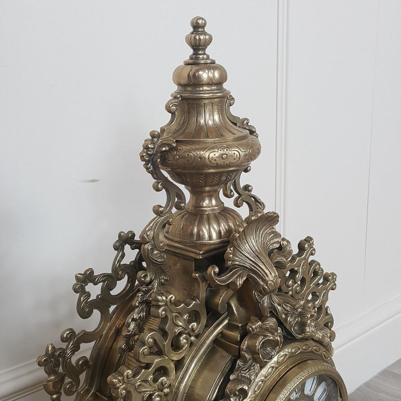 French Louis XIV Style Brass Gilt Mantel Clock - F256