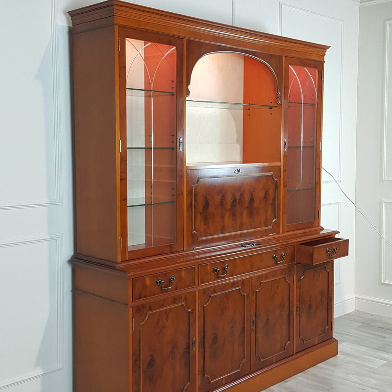 Vintage Mahogany / Yew Wood Large Display Cabinet On Cupboard - F317