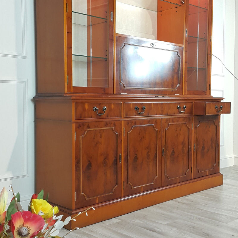 Vintage Mahogany / Yew Wood Large Display Cabinet On Cupboard - F317