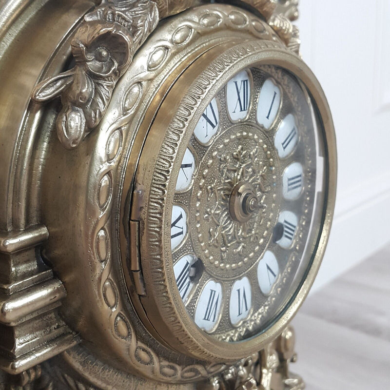 French Louis XIV Style Brass Gilt Mantel Clock - F256