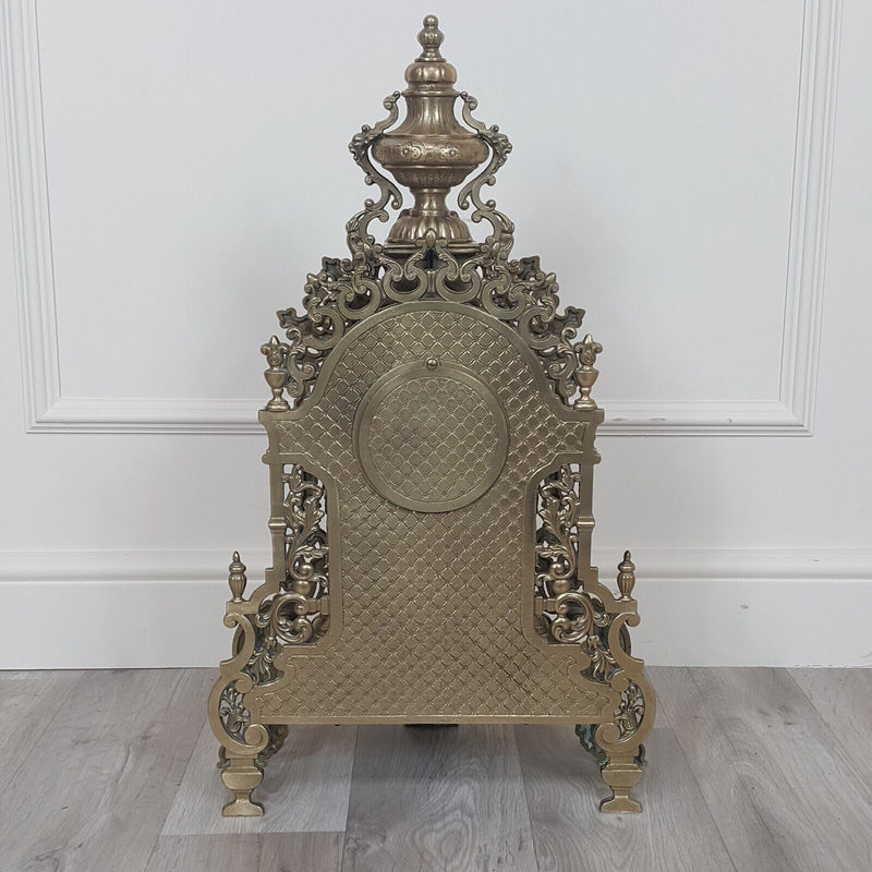 French Louis XIV Style Brass Gilt Mantel Clock - F256