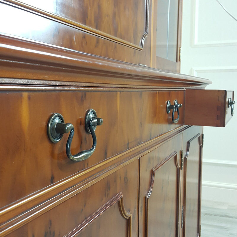 Vintage Mahogany / Yew Wood Large Display Cabinet On Cupboard - F317