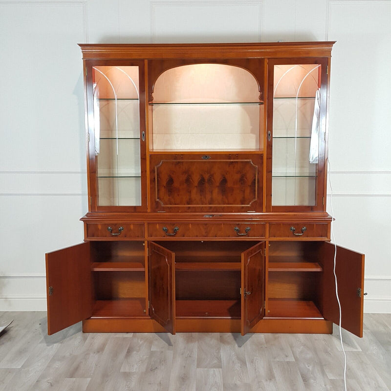 Vintage Mahogany / Yew Wood Large Display Cabinet On Cupboard - F317