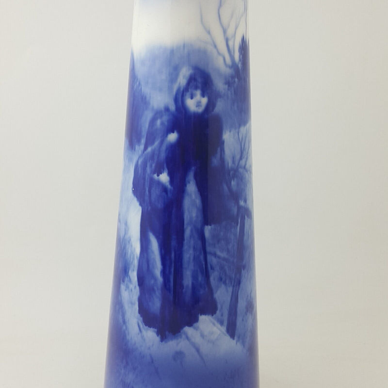 Royal Doulton Seriesware - Blue Children Vase Winter Scene of Woman with Basket