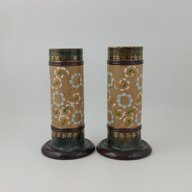 Antique Pair of Royal Doulton Lambeth Slater Vases 8389 - 6654 RD