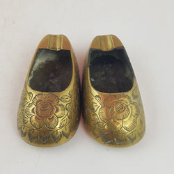 Pair Of Vintage Miniature Brass Shoes Ashtrays - 105TF