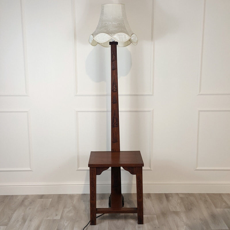 20th Century Chinese Carved Hardwood Standard Lamp Cum Side Table -Without Shade