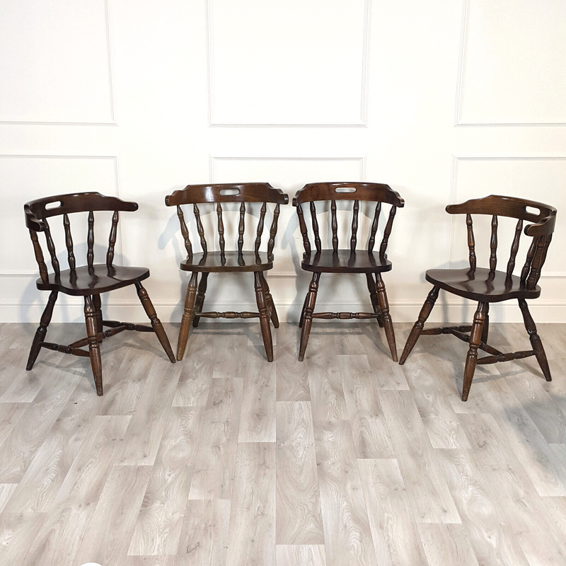 Set Of Four Stained Beech Elbow Chairs - F199