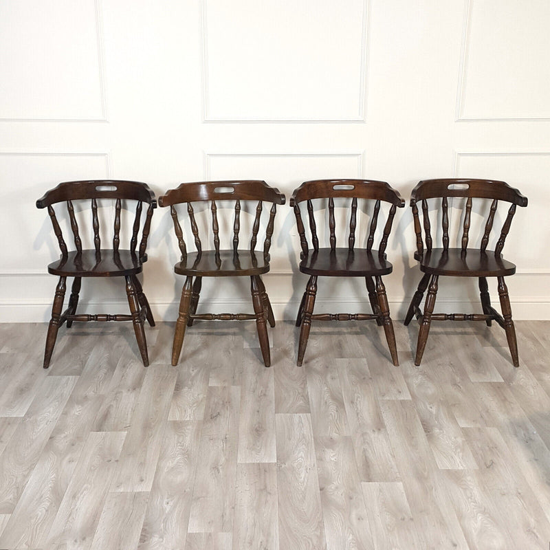 Set Of Four Stained Beech Elbow Chairs - F199