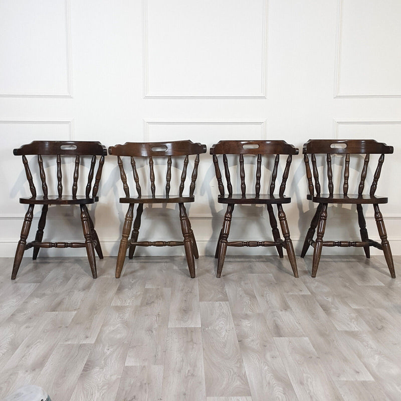 Set Of Four Stained Beech Elbow Chairs - F199