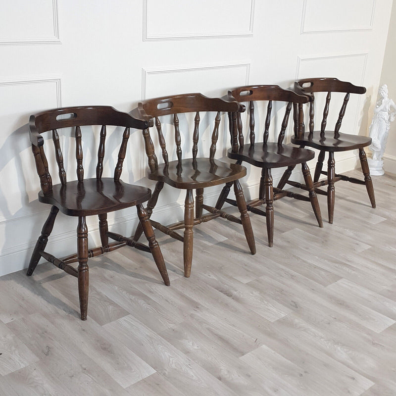 Set Of Four Stained Beech Elbow Chairs - F199