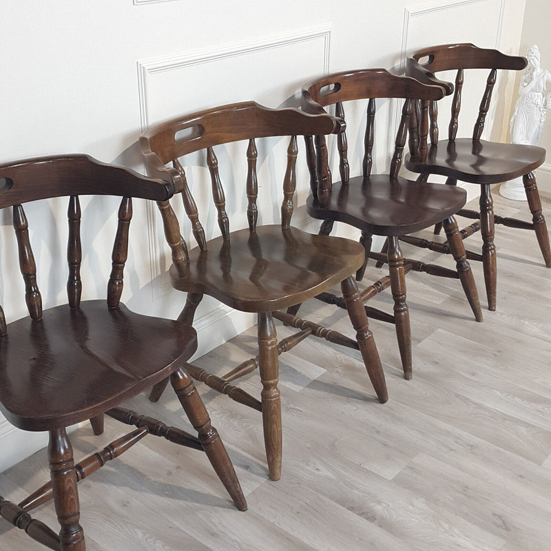 Set Of Four Stained Beech Elbow Chairs - F199