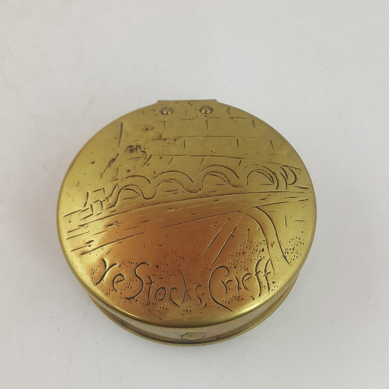 Antique Solid Brass Snuff Box Tin Trinket - 104TF