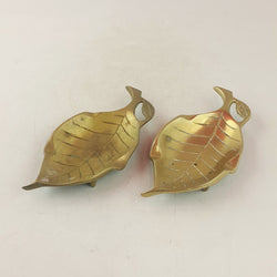 Pair Of Vintage Solid Brass Grape Leaf Footed Ashtray / Trinket Dish - OA 3710